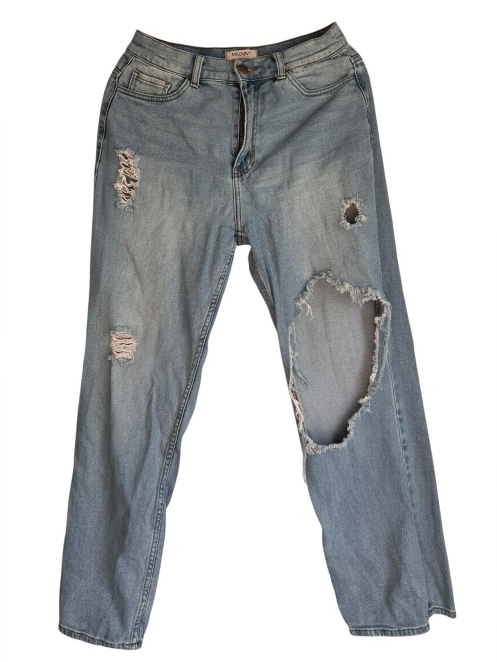 Vibrant Light Blue distressed Denim Jeans with Red vibrant logo Tag